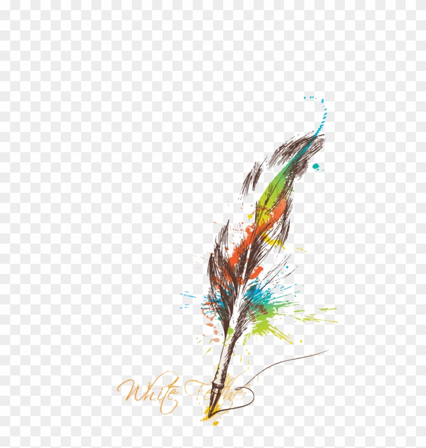 Irregular Color Feathers Paper Ink Feather Quill Clipart - Feather Pen Watercolour Tattoo - Png Download