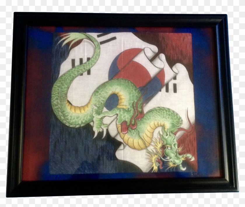 Vintage South Korean Dragon Flag Batik Painting - Painting Clipart