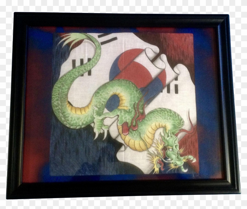 Vintage South Korean Dragon Flag Batik Painting - Painting Clipart #647224