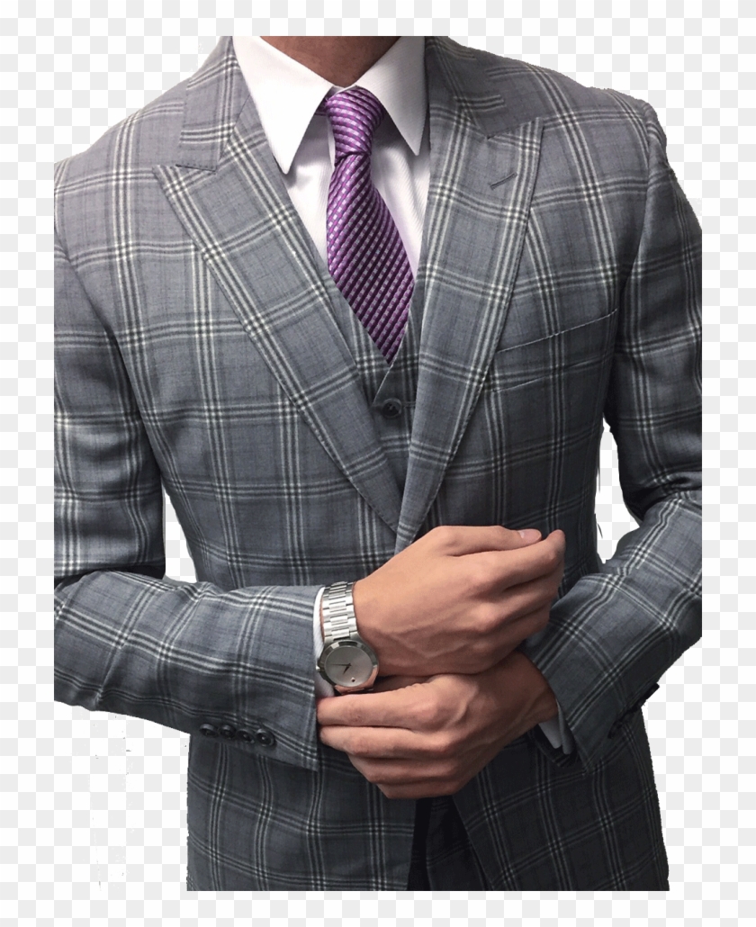Gray And Purple Window Pane Three Piece Suit Ballers - Grey Suit With Purple Clipart #649699