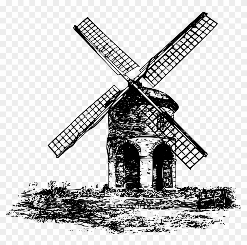 Download Png - Windmill Clipart Black And White Transparent Png #650287