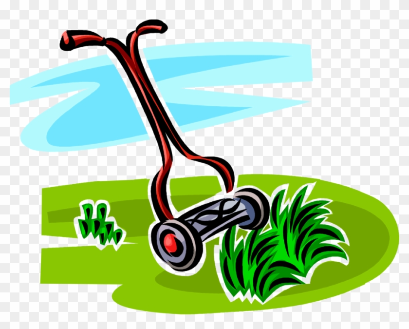 Vector Illustration Of Yard Work Push Lawn Mower Cuts - Lawn Mower And Grass Clipart - Png Download