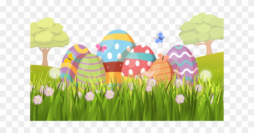 Sunny Background With Easter Eggs In A Grass And Butterflies - Pascoa Ovos Grama Png Clipart #653060
