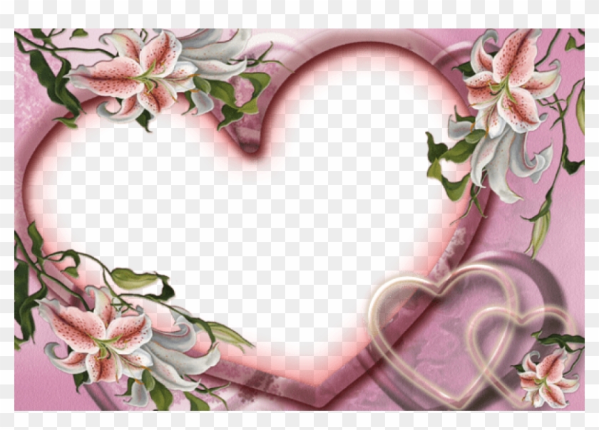 Cute Pink Heart Transparent Photo Frame With Flowers - Love Flower Photo Frames Clipart