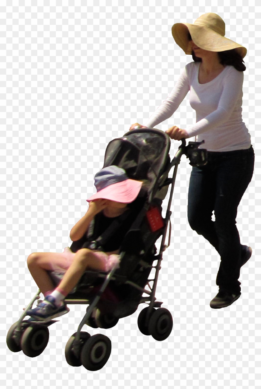 Mother With Walker/buggy, Pushing Her Child Along On - Png Walking Child Clipart #656208