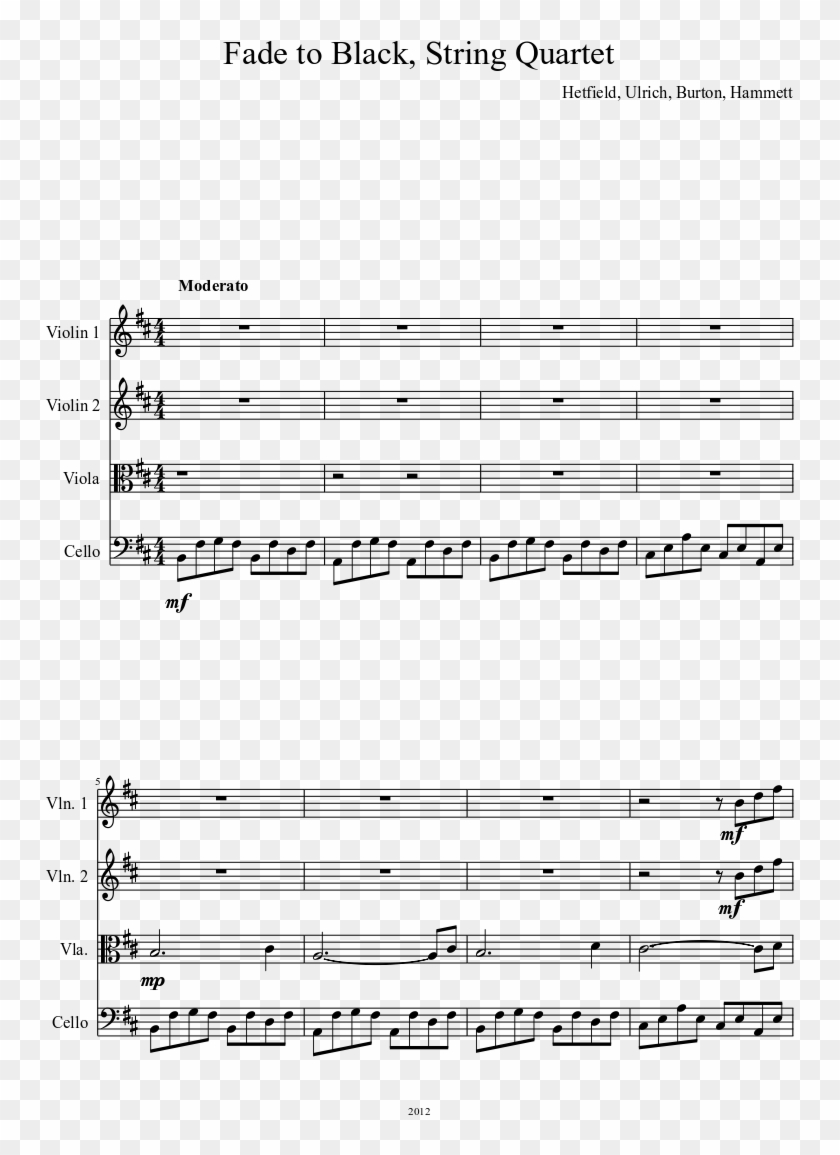Fade To Black, String Quartet Sheet Music Composed - House Of Gold Trumpet Music Clipart