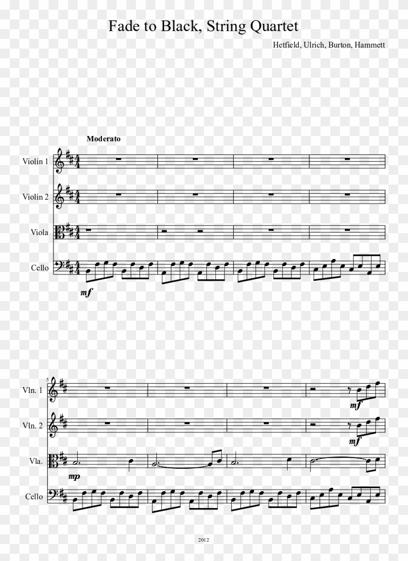 Fade To Black, String Quartet Sheet Music Composed - House Of Gold Trumpet Music Clipart #656355