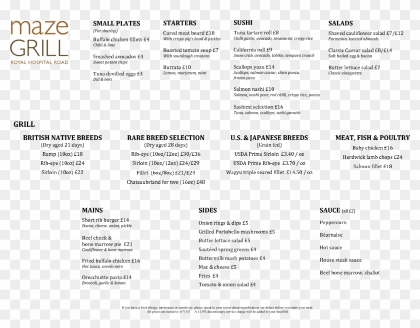 Maze Grill Royal Hospital Road - Gordon Ramsay Restaurant Dubai Menu Clipart