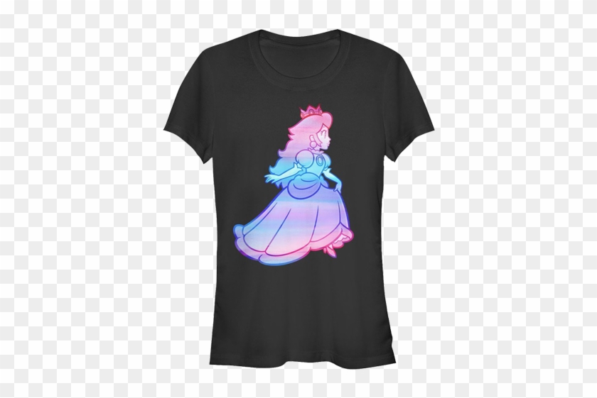 T-shirt - Princess Peach - Rainbow Fade - Black - Front - Cartoon Clipart #656810