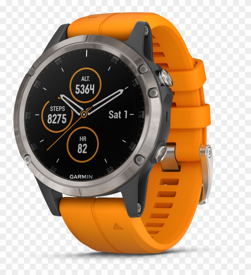 Garmin Fenix 5 Plus Sapphire, Titanium With Solar Flare Clipart #657434