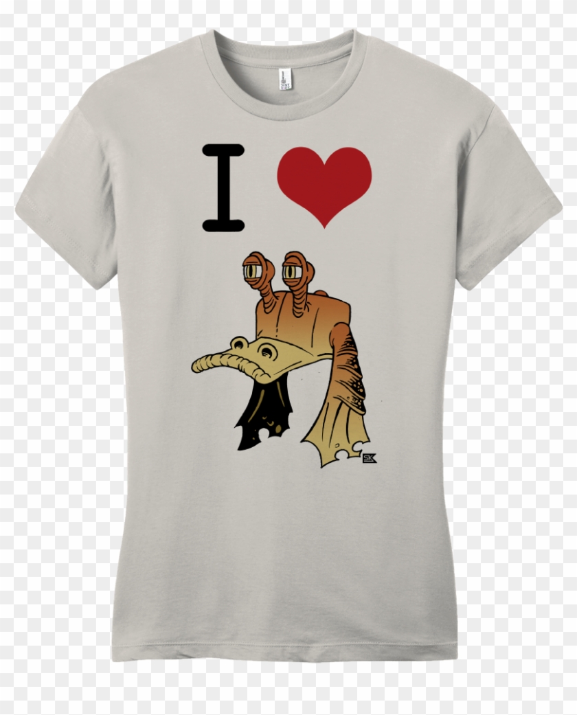 Girly Light Grey Starkid Ani I Heart Jar Jar T-shirt - Jar Jar Binks Tshirt Clipart #663627