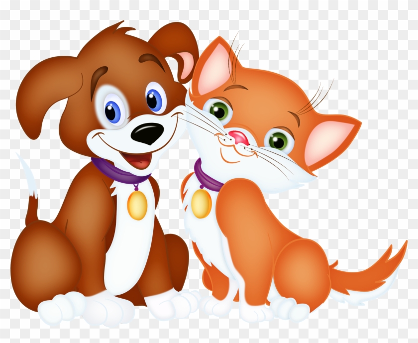 Dog Cat Kitten Puppy Clip Art - Dog And Cat Cartoon - Png Download