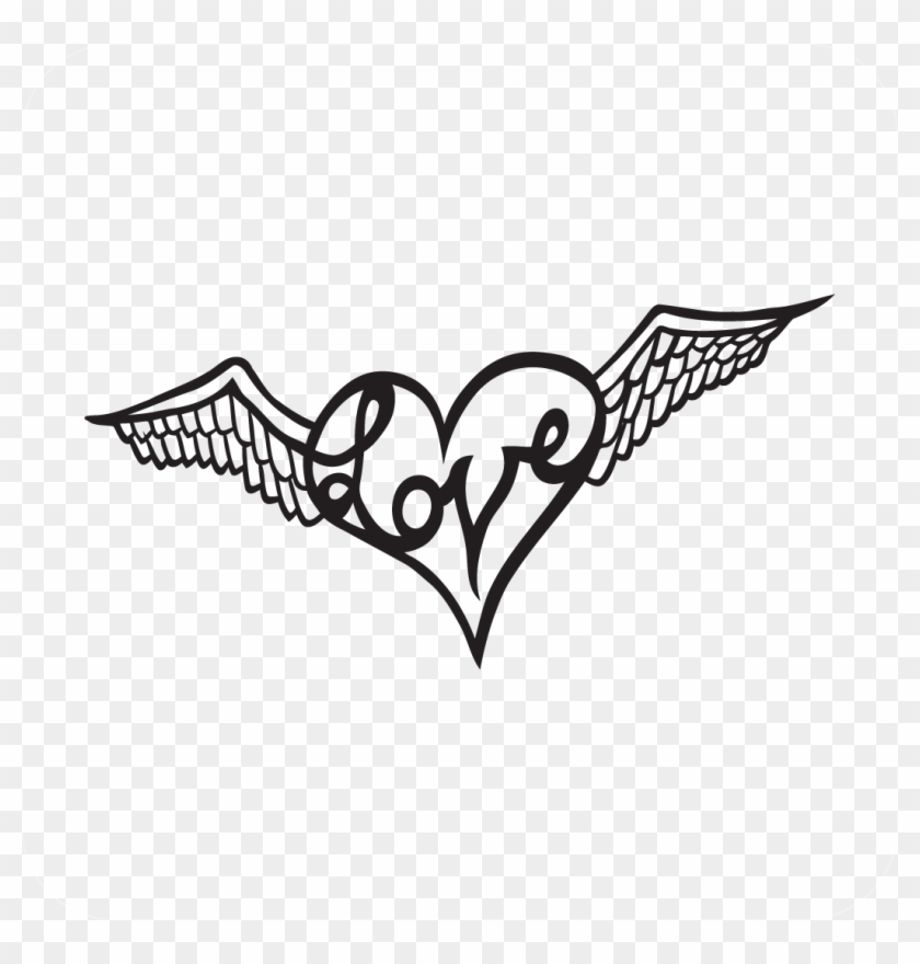 Heart Love Angel Wings Decal - Line Art Clipart