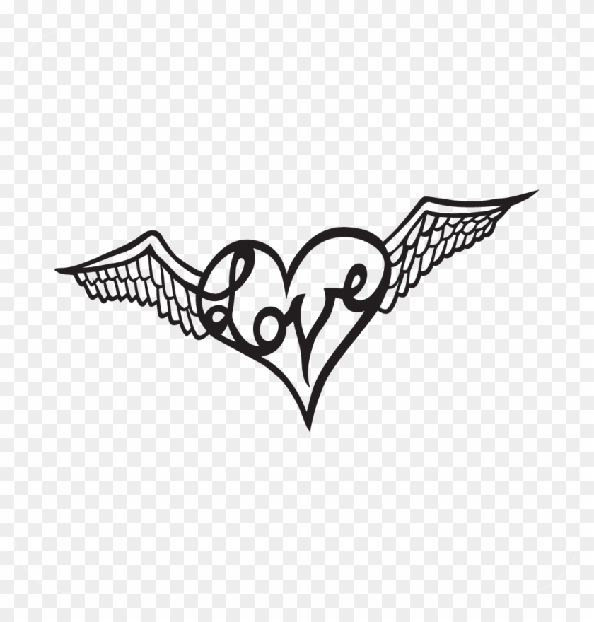 Heart Love Angel Wings Decal - Line Art Clipart #666327