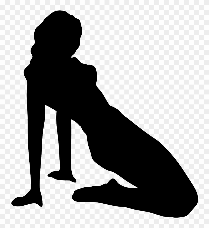 Silhouette Of Pin Up Girl - Woman On Her Knees Silhouette Clipart