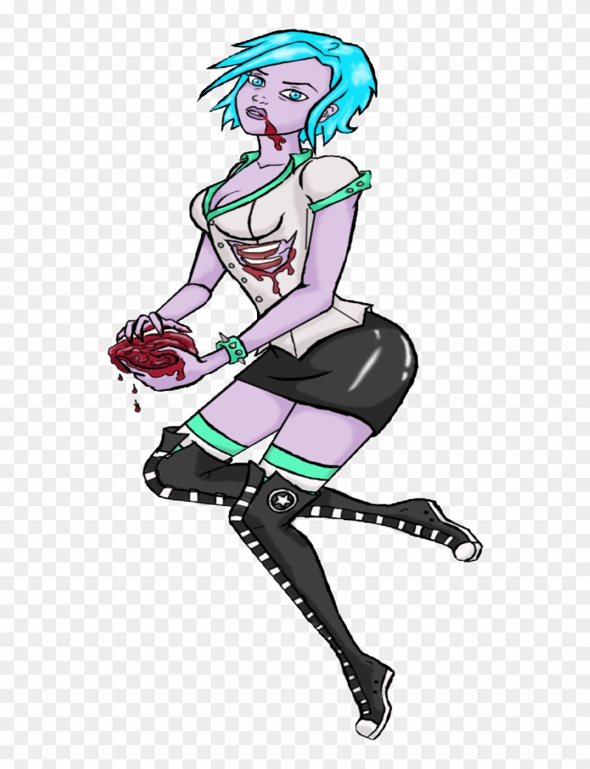 Purple-skin Zombie Pin Up Girl With Blue Hair Tattoo - Pin Up Zombie Png Clipart