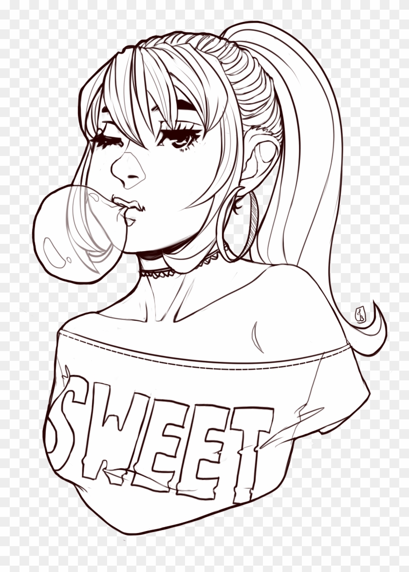Download Svg Library Bust Shot Lineart Bubblegum Girl By Moustachi Chewing Bubble Gum Drawing Clipart 676088 Pikpng