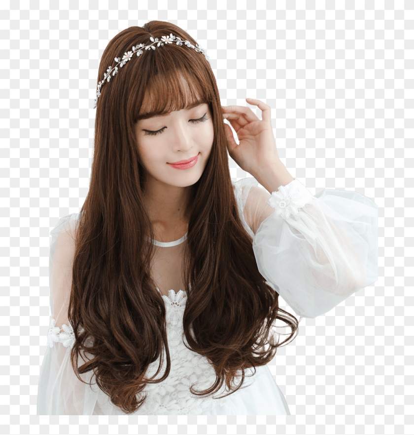 Funi Feir Fairily Wig Female Air Bangs Wig Long Curly - Tiara Clipart #676214