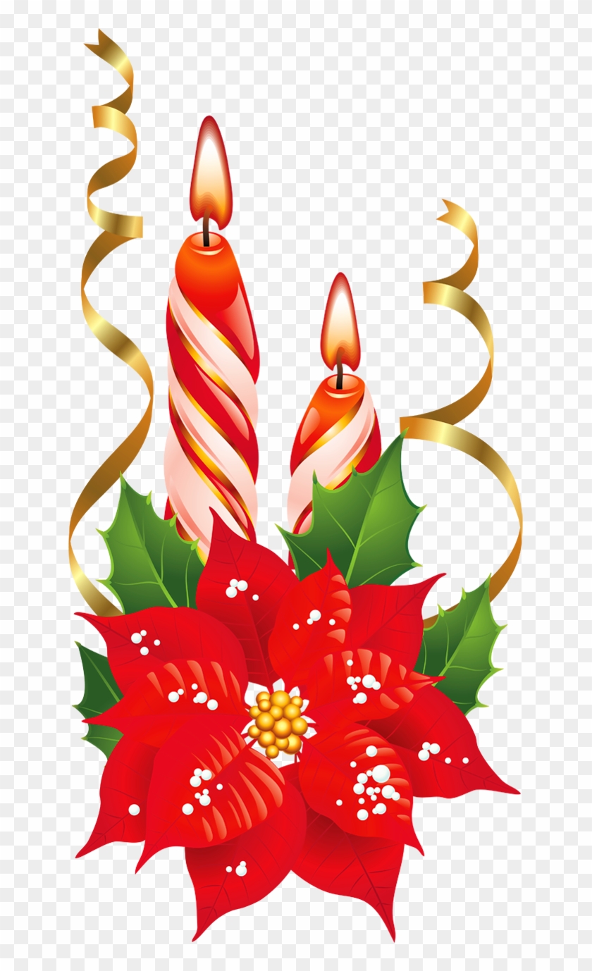 Poinsettia Clip Art With A Candle - Clipart Christmas - Png Download #678634