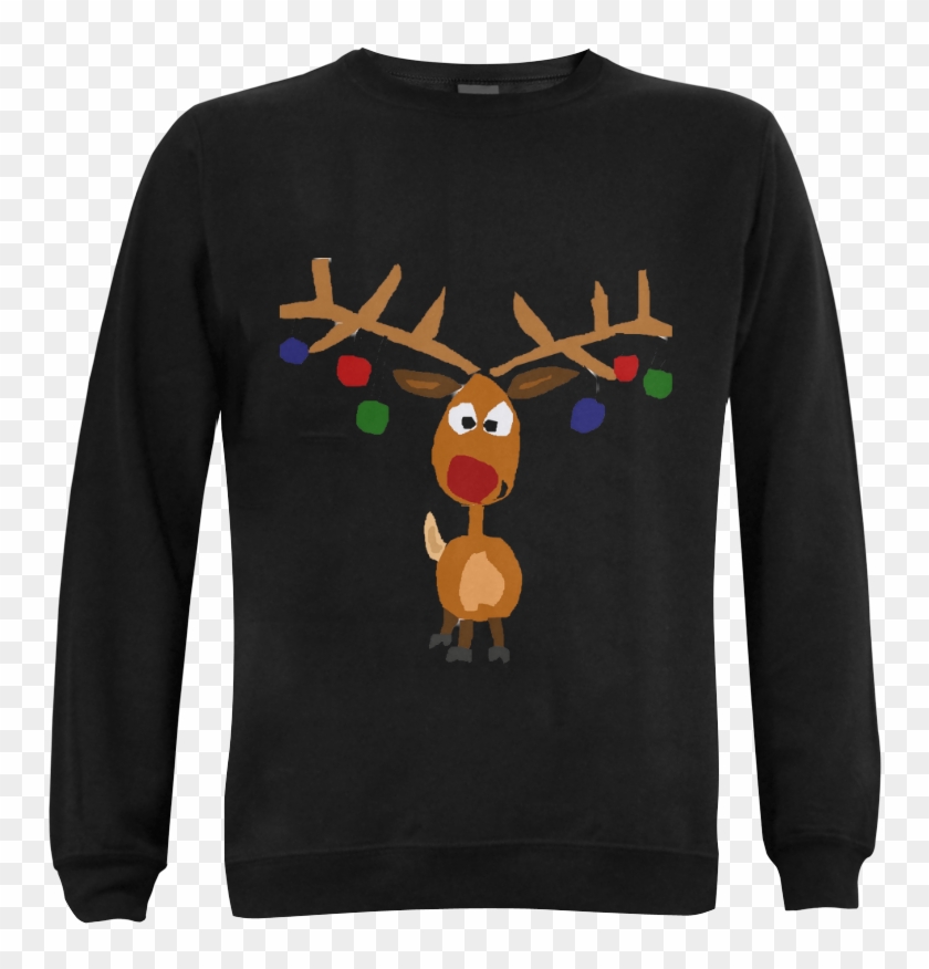 Funny Funky Rudolph Reindeer Christmas Art Gildan Crewneck - Reindeer Art Kids Clipart