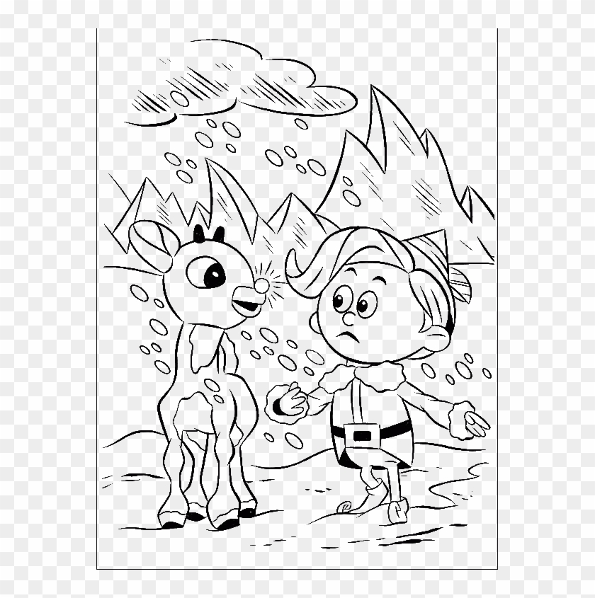 A Little Rudolph With Children Coloring Pages - Rudolph The Red-nosed Reindeer And The Island Of Misfit Clipart