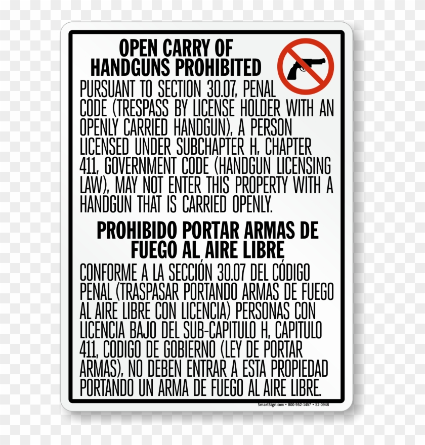 Bilingual No Open Carry Sign, Texas - Concealed Carry Texas Clipart