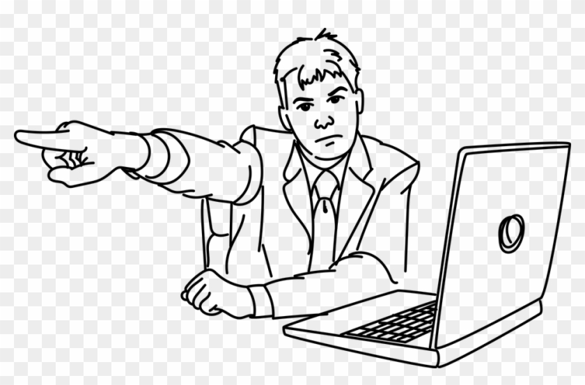 Man, Angry, Anger, Computer, Portable, Emotional, Humor - Angry Black And White Boss Clipart