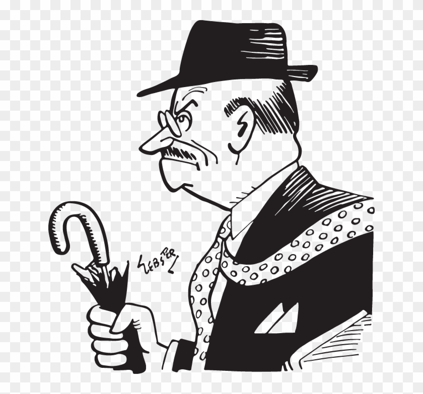 Angry Man With Hat & Umbrella - Illustration Clipart