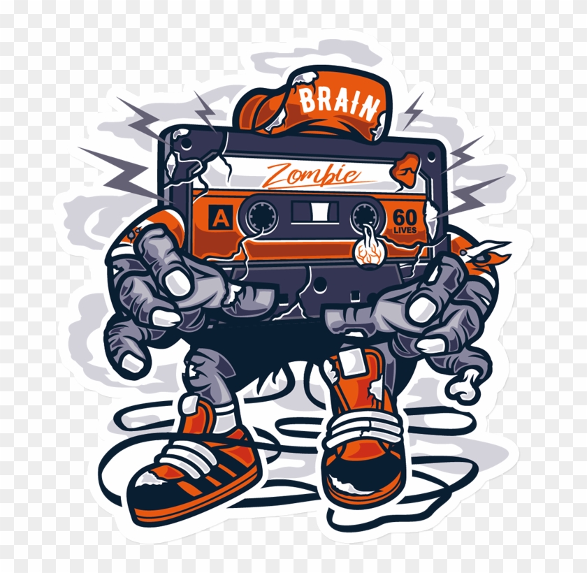 Sticker That Kick Ass Zombie Cassette - Roach Graphic Clipart