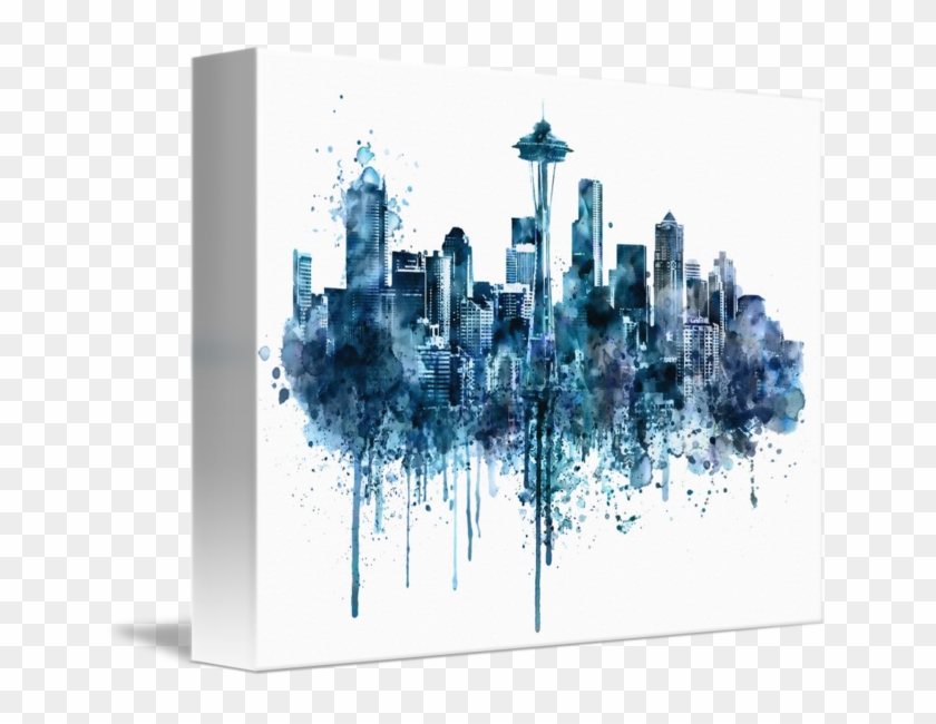 "seattle Skyline Monochrome Watercolor" By Marian Voicu, - Seattle Skyline Art Clipart #691871