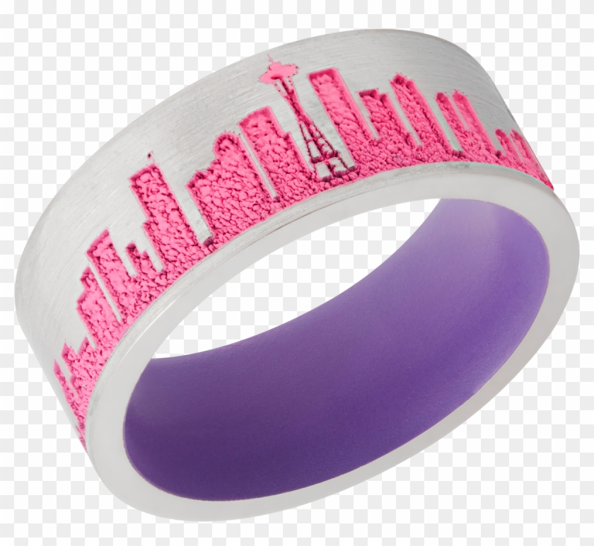 Cobalt Chrome 8mm Flat Band With Laser Carved Seattle - Bangle Clipart #691948