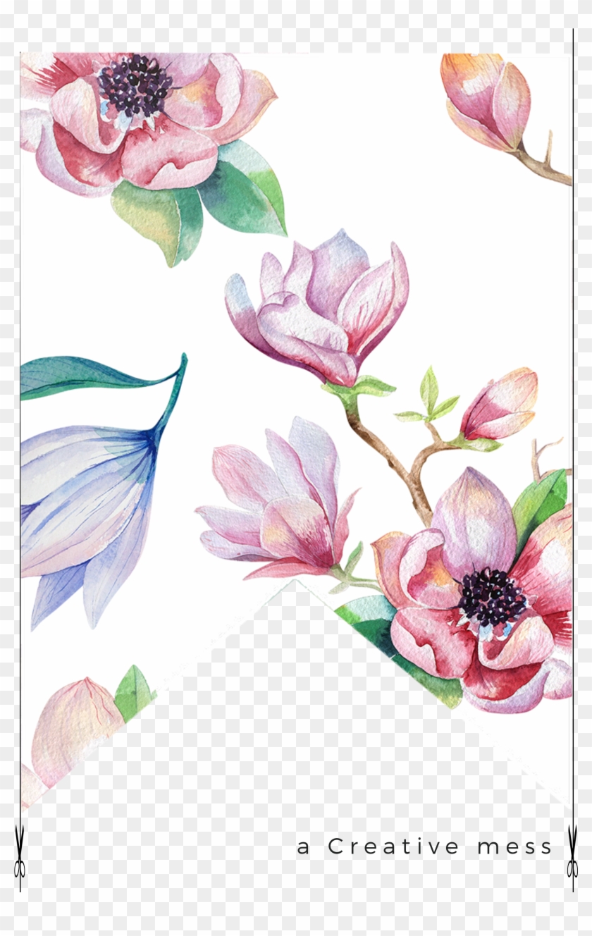 Magnolia Watercolor Diy Clipart - Floral Buntings Free Printable - Png Download