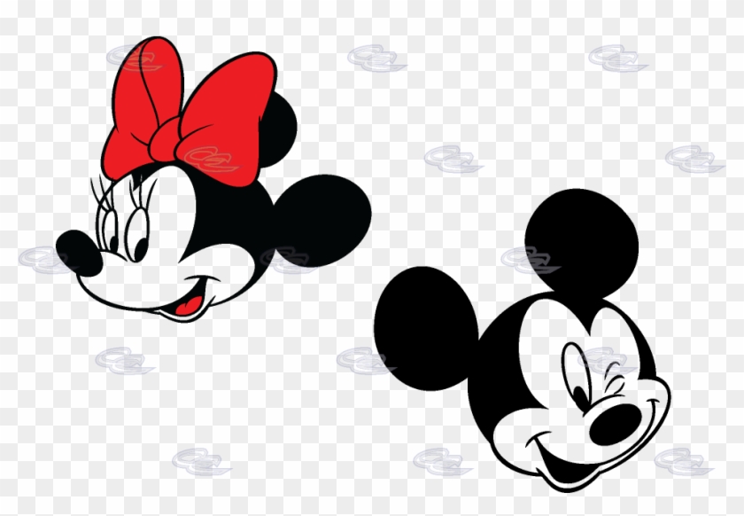 Smiling Cute Faces Mickey Mouse Minnie Mouse Red Bow - Mickey Mouse And Minnie Mouse Face Clipart