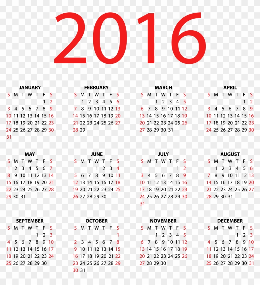 Transparent Calendar For 2016 Png Clipart Image - Calendario Vector 2018 Free #696365