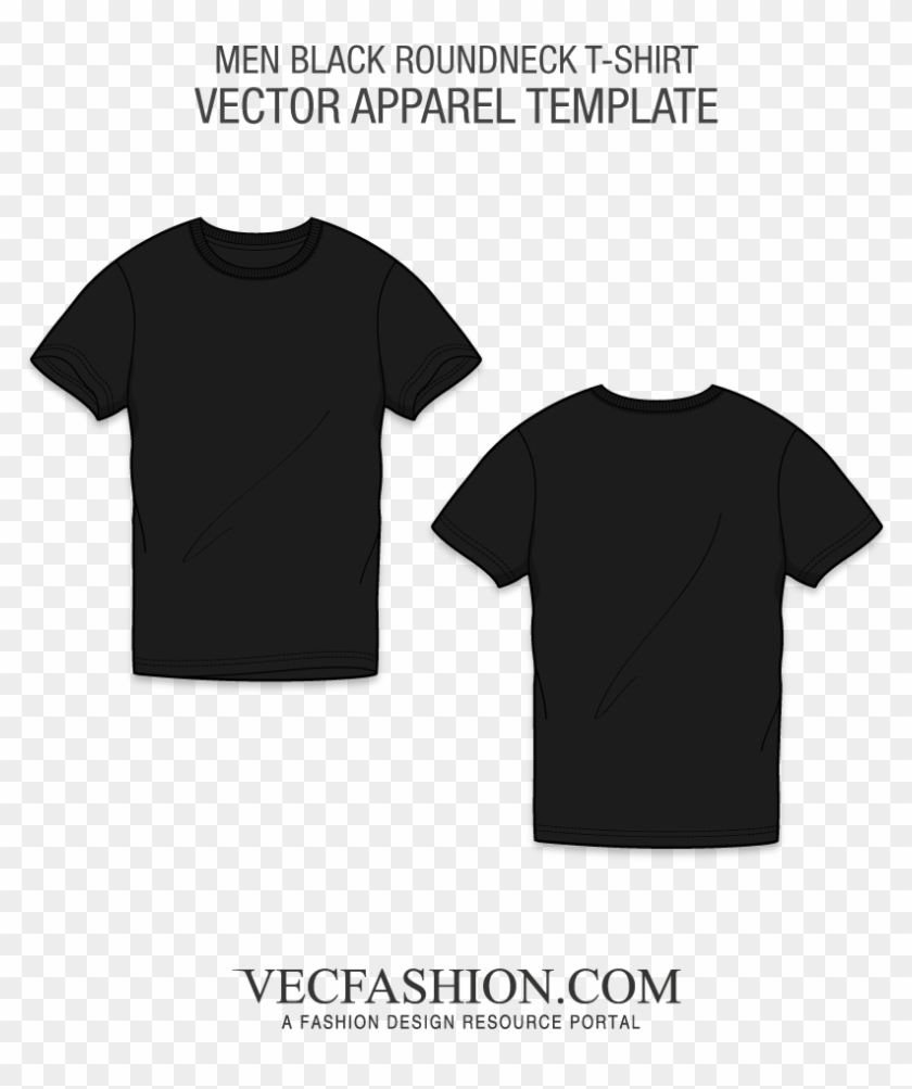 Black Tshirt Template Png - Black Round Neck T Shirt Vector Clipart