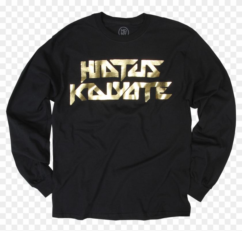 Logo Gold Foil Black Long Sleeve T-shirt $40 - Black T Shirt With Golden Fonts Clipart