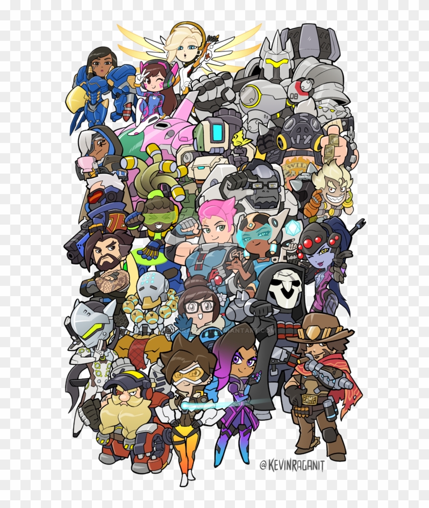 806kib, 600x927, Cast - All Overwatch Heroes Shirt Clipart #74079