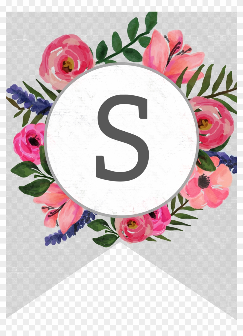 Flower Banner Alphabet Letters Free Printable S - Printable Floral Alphabet Letters Clipart #76521
