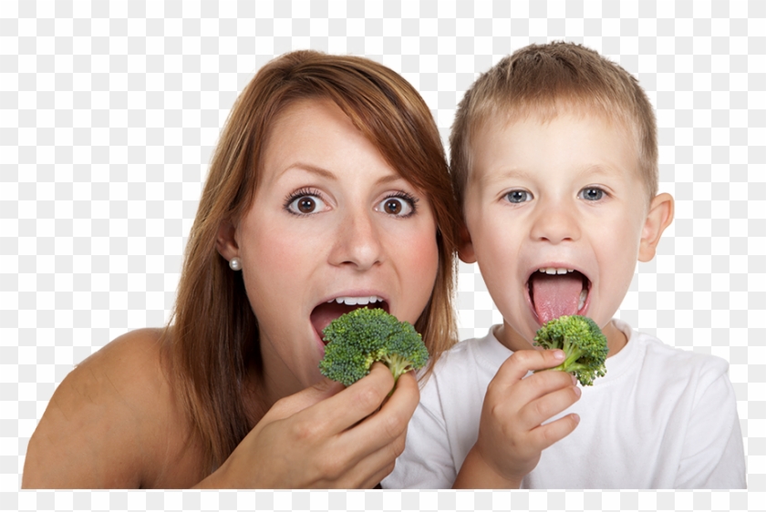 Picture Of Mother And Son Eating Broccoli Clipart