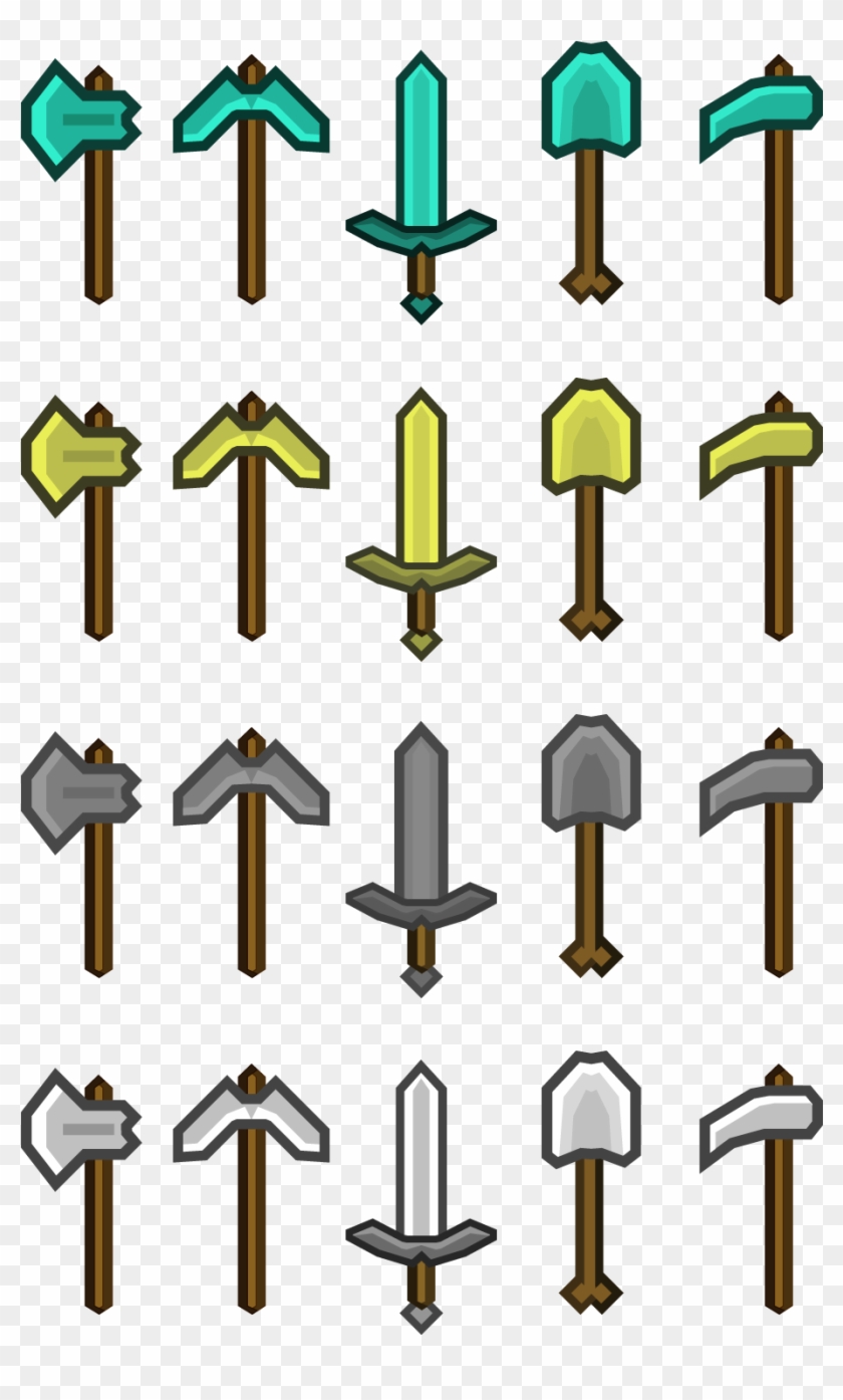 Minecraft Tools Sword, Pickaxe, Axe And Shovel - Minecraft Swords And