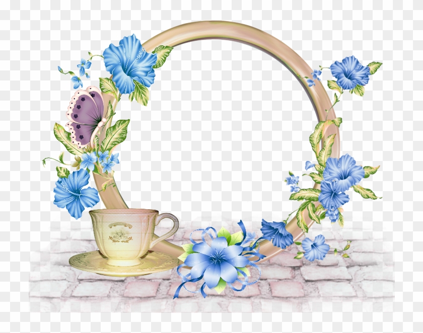 Cute Round Png-photo Frame With Blue Flowers - رسومات عن الثقة بالنفس Clipart #79145