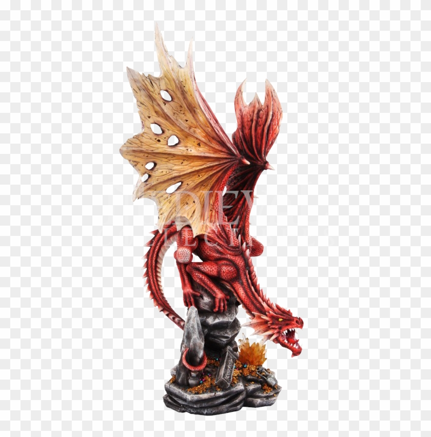 Roaring Red Dragon With Treasure Statue - Statue Clipart