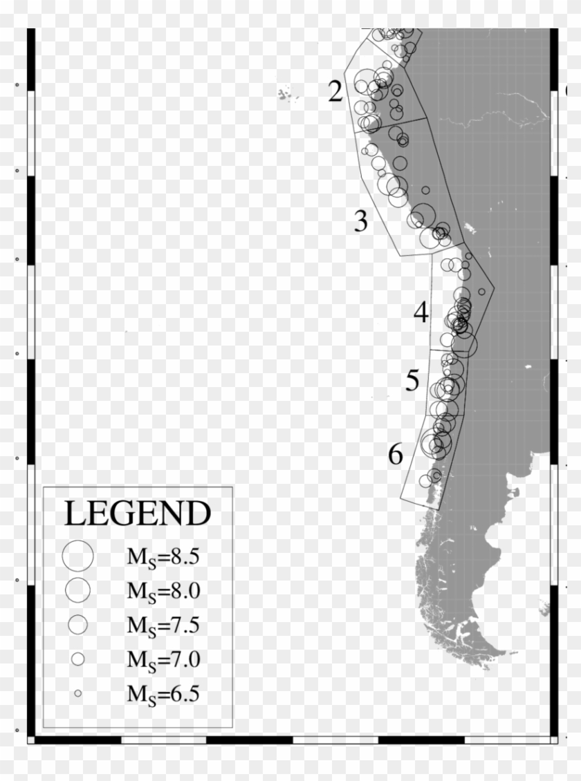The Six Examined Zones Of South America And The Epicenters - South America Clipart
