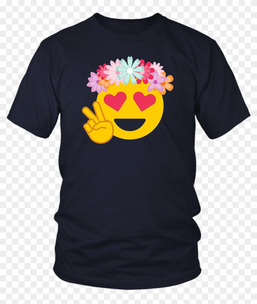 Funny Smiley Smiling Heart Eyes Emoji With Hippie Flower - Larry Bernandez T Shirt Clipart #716610