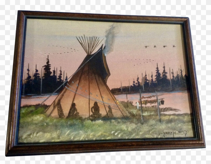 Johnny Yazzie Indians In Teepee Acrylic Painting On Clipart #718426