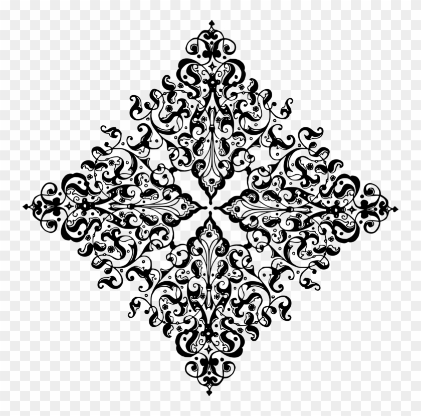 Black And White Paisley Floral Design Ornament Drawing - Paisley Crown Clipart - Png Download #718845