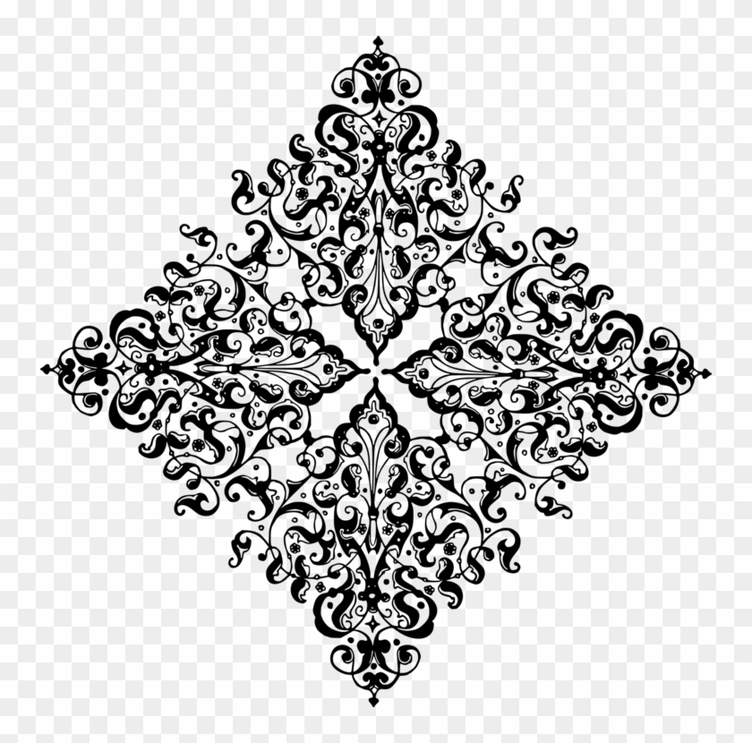 Black And White Paisley Floral Design Ornament Drawing - Paisley Crown Clipart - Png Download