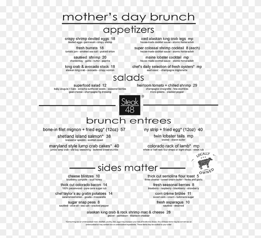 Steak 48 Houston Mother's Day Brunch Menu - Mother's Day Brunch 2018 Chicago Clipart #718983
