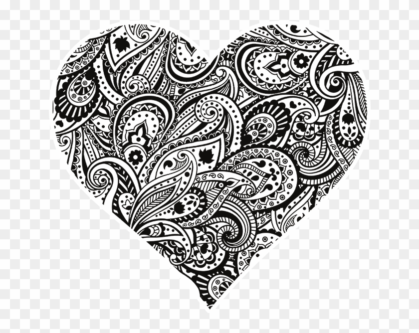 Paisley Heart Black And White - Paisley Pattern Clipart #719295