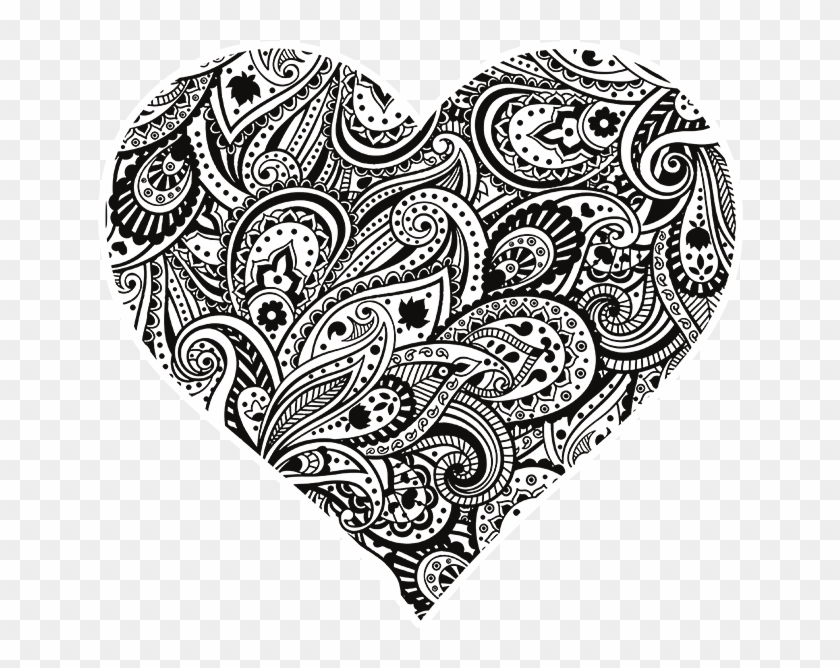 Paisley Heart Black And White - Paisley Pattern Clipart